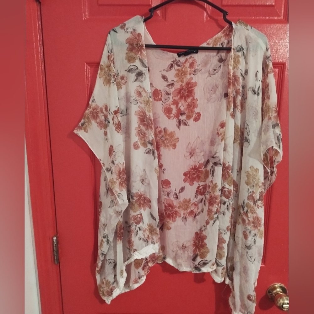 Floral Sheer Winged Sleeves Kimono Cardigan